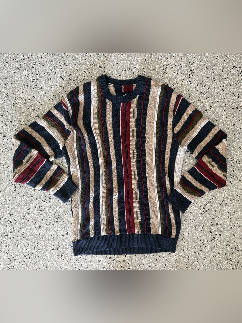 Hollister Striped Crewneck Sweater in Navy, Red, Cream Vintage Style Small